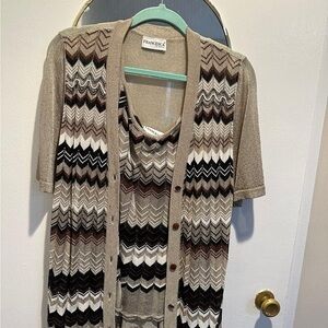 Francesca's Chevron Knit Cardigan and Top Twin Set Size Large